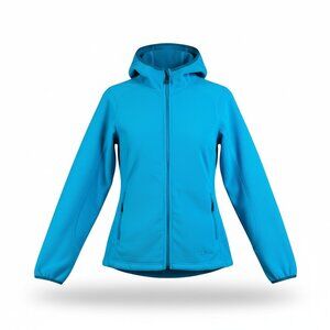 LL Bean Jacket Womens Blue/Teal Full Zip Pockets Hood Polyester Fleece XSmall